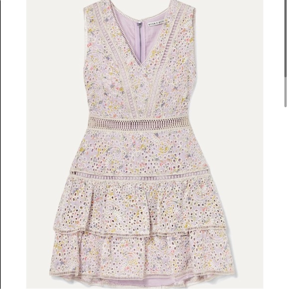 Alice + Olivia Tonie Tiered Floral Mini Dress Purple Women's 0 Eyelet Lace - Picture 4 of 13